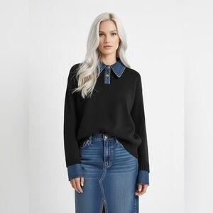 Commense 2 in 1 Panel Lapel Sweater